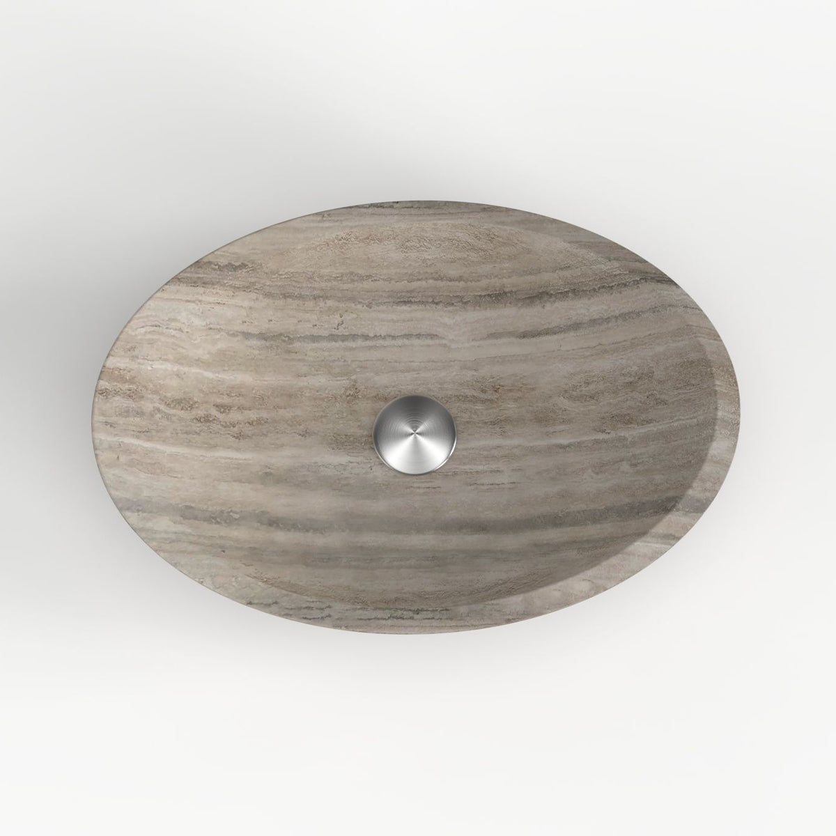 Selita Travertino Argento Travertine Vessel Sink, interior, rim and material detail