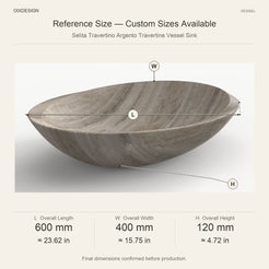 Selita Travertino Argento Travertine Vessel Sink reference overall dimensions in millimeters and inches