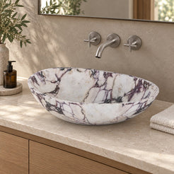 Selva Calacatta Marble Vessel Sink — three-quarter bathroom lifestyle