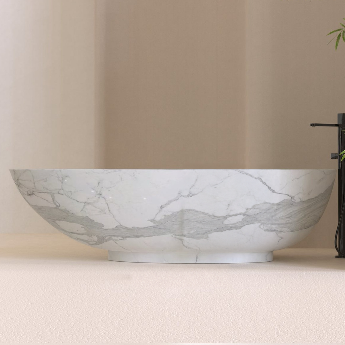 Selvara BT-134A Italian Firenze Marble freestanding bathtub, full-frame second design rendering