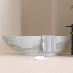 Selvara BT-134A Italian Firenze Marble freestanding bathtub, full-frame second design rendering