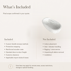 Serelle Soft-Capsule Freestanding Soaking Bathtub – Alba White Terrazzo — What’s Included in the Reference Price.