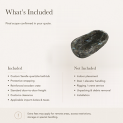 Serelle Soft-Capsule Freestanding Soaking Bathtub – Celestia Blue Quartzite — What’s Included in the Reference Price.