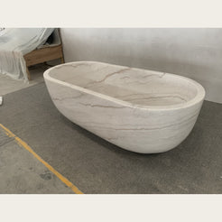 Serena BT-105A Ivory Cloud Marble bathtub, real angled workshop view