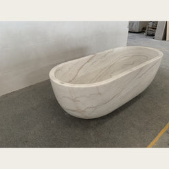 Serena BT-105A Ivory Cloud Marble bathtub, real side workshop view