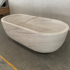 Serena BT-105A Ivory Cloud Marble bathtub, original product reference view; source photograph reframed without changing the stone, rim or silhouette