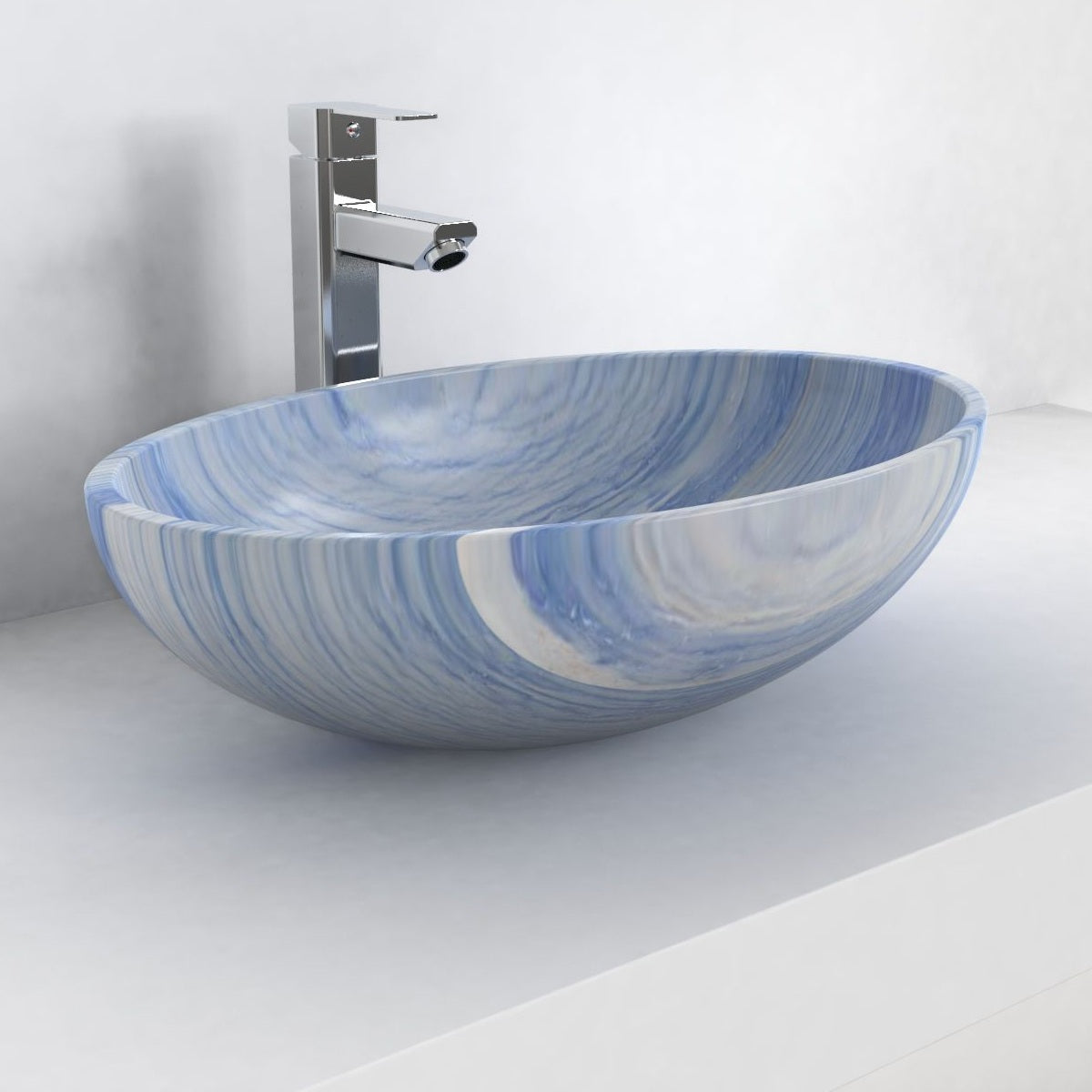 Shabin Azura Blue Quartzite Vessel Sink, countertop hero lifestyle view