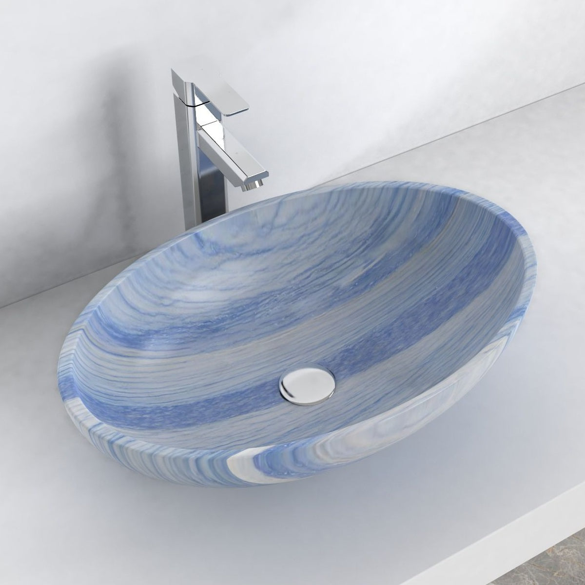Shabin Azura Blue Quartzite Vessel Sink, alternate countertop lifestyle angle