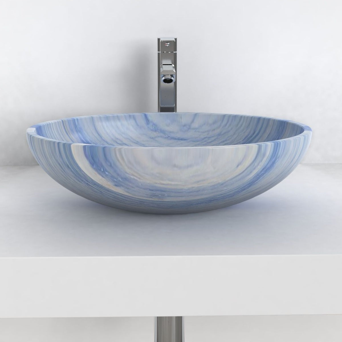 Shabin Azura Blue Quartzite Vessel Sink, overall shape and side profile