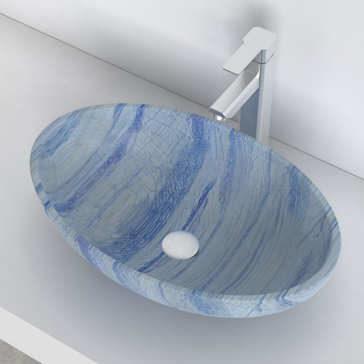 Shabin Azura Blue Quartzite Vessel Sink, interior, rim and material detail