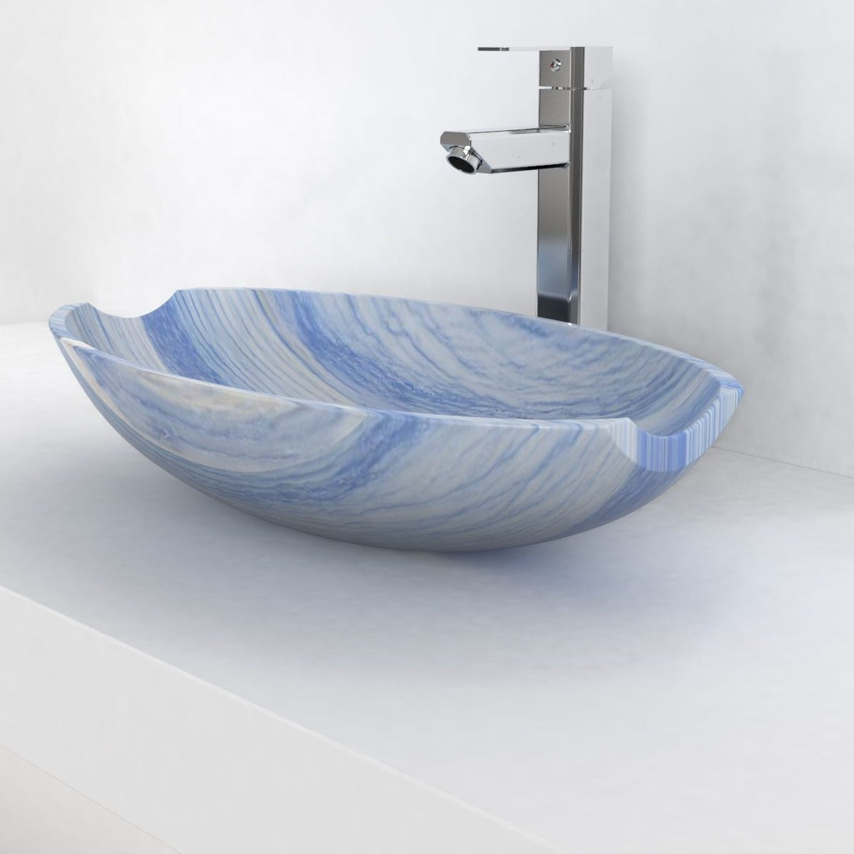 Shabu Azura Blue Quartzite Vessel Sink, countertop hero lifestyle view