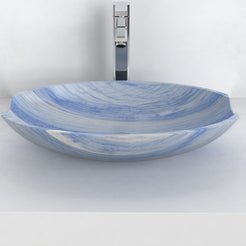 Shabu Azura Blue Quartzite Vessel Sink, overall shape and side profile