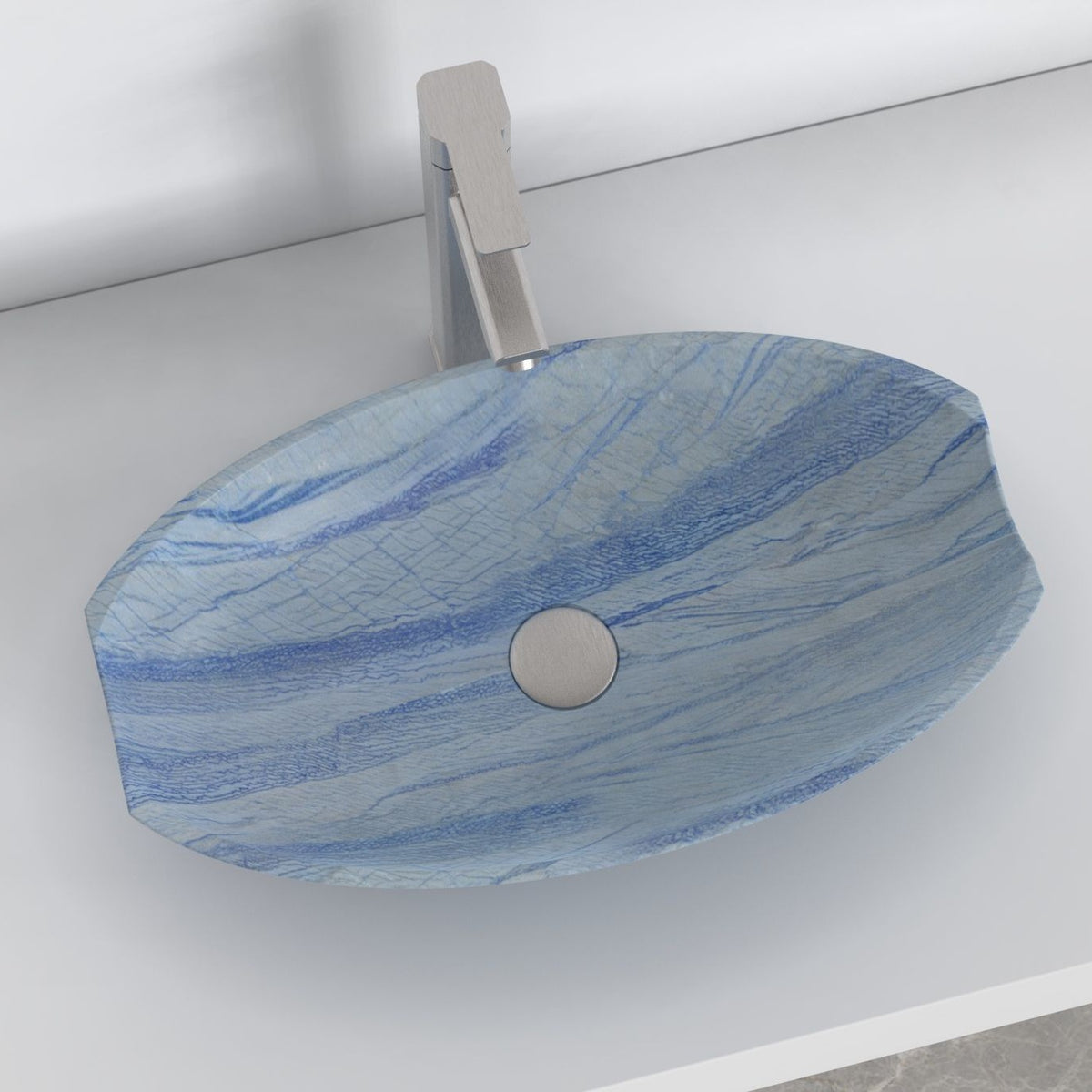 Shabu Azura Blue Quartzite Vessel Sink, interior, rim and material detail