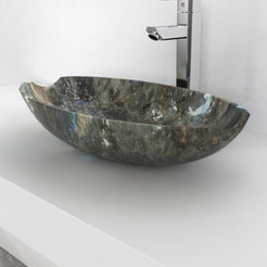Shabu Celestia Blue Quartzite Vessel Sink, countertop hero lifestyle view