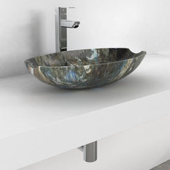 Shabu Celestia Blue Quartzite Vessel Sink, second countertop lifestyle setting