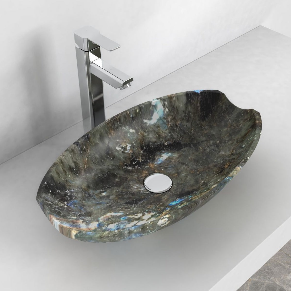 Shabu Celestia Blue Quartzite Vessel Sink, alternate countertop lifestyle angle