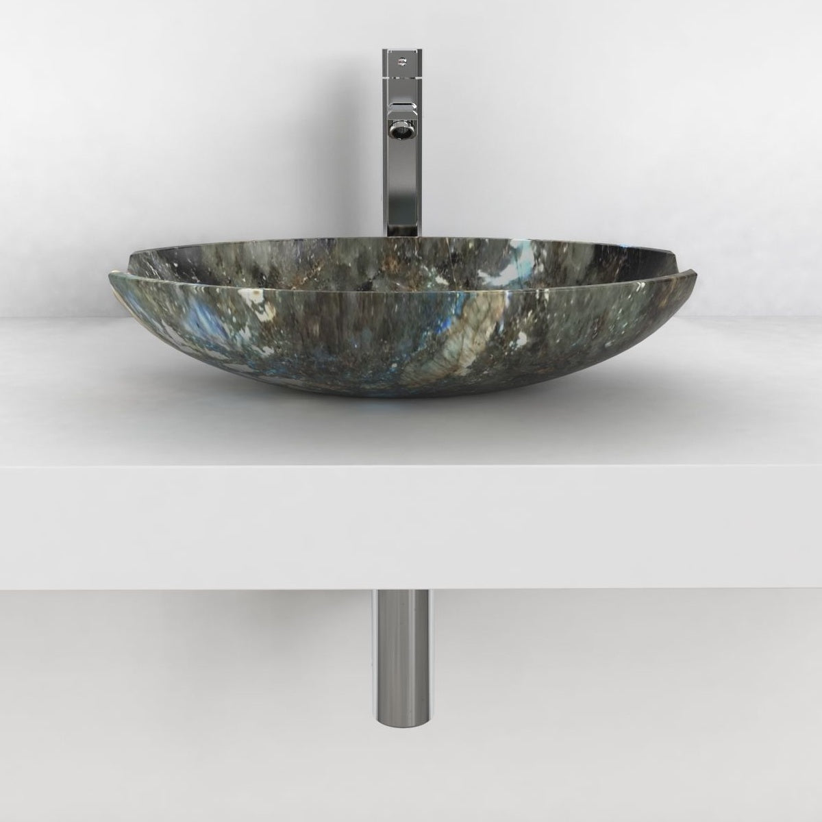 Shabu Celestia Blue Quartzite Vessel Sink, overall shape and side profile