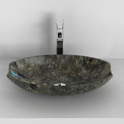 Shabu Celestia Blue Quartzite Vessel Sink, interior, rim and material detail