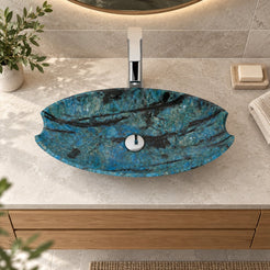 Shabu Danube Blue Quartzite Vessel Sink — overhead bathroom lifestyle