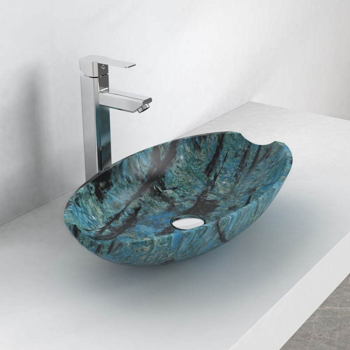 Shabu Danube Blue Quartzite Vessel Sink, alternate countertop lifestyle angle