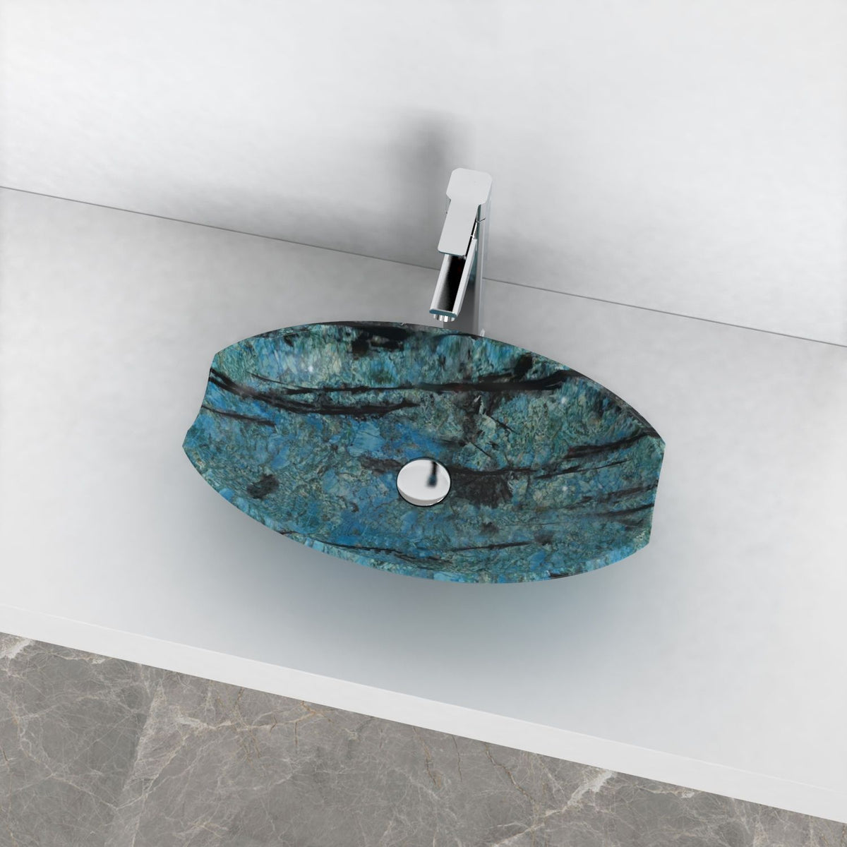 Shabu Danube Blue Quartzite Vessel Sink, overall shape and side profile