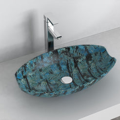 Shabu Danube Blue Quartzite Vessel Sink, interior, rim and material detail