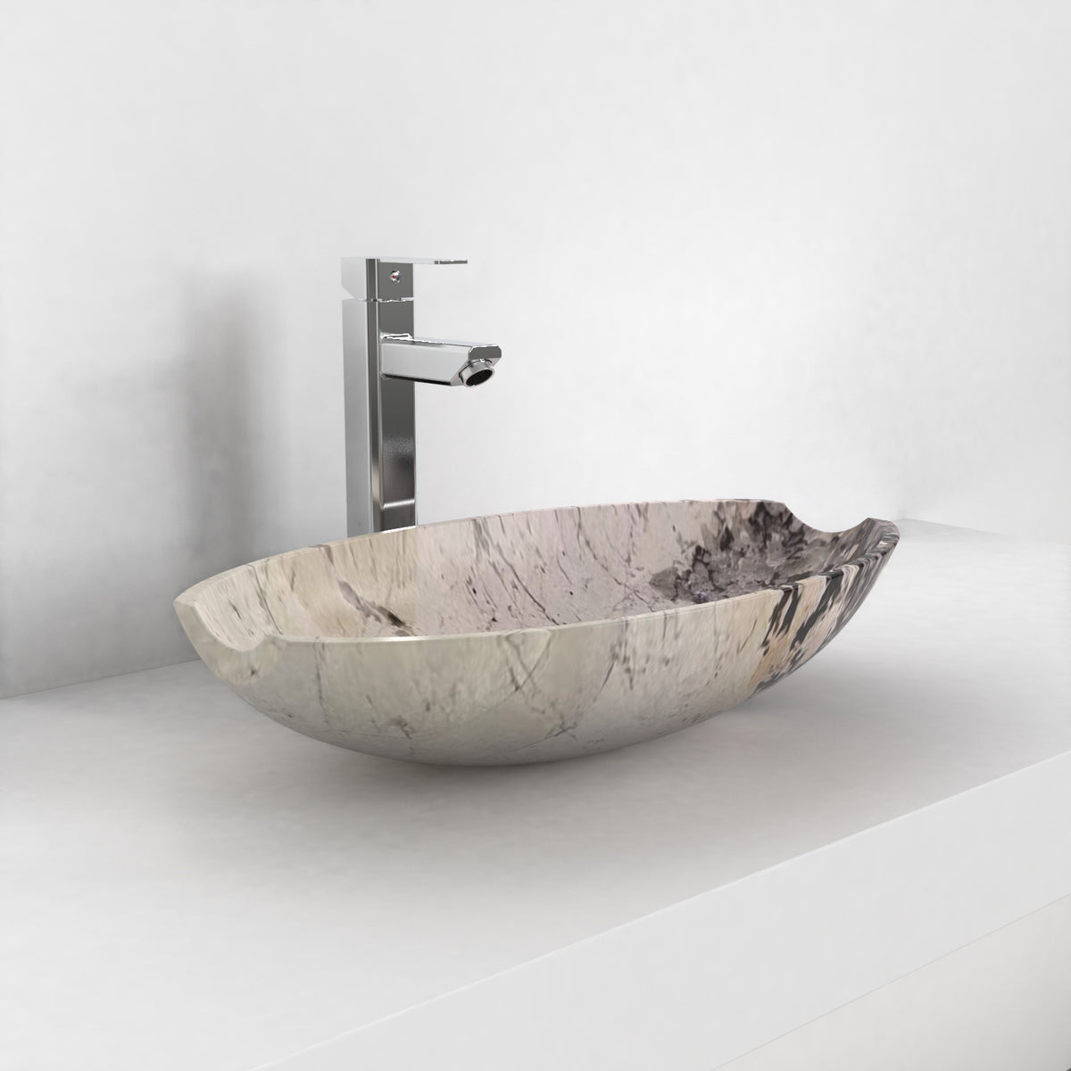 Shabu Pandora Blanc Quartzite vessel sink, countertop hero lifestyle view