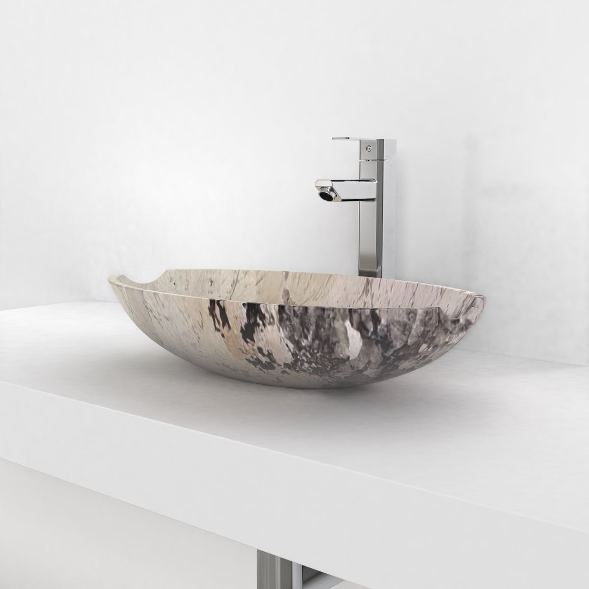 Shabu Pandora Blanc Quartzite vessel sink, second countertop angle