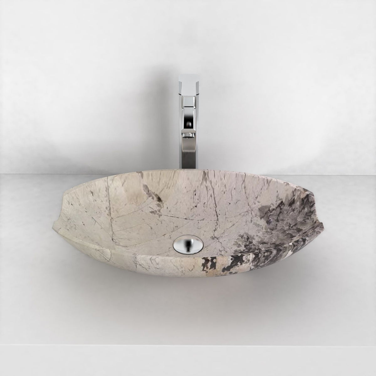 Shabu Pandora Blanc Quartzite vessel sink, complete exterior shape and profile
