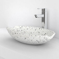 Shabu white terrazzo vessel sink, countertop hero lifestyle view