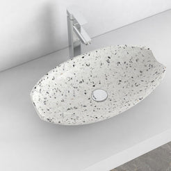 Shabu white terrazzo vessel sink, alternate lifestyle view showing bowl and countertop