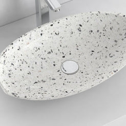 Shabu white terrazzo vessel sink, interior and material detail