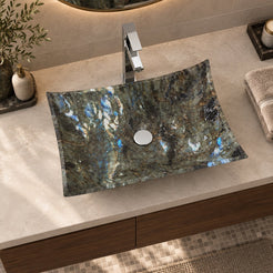 Shachi Celestia Blue Quartzite Vessel Sink — overhead bathroom lifestyle