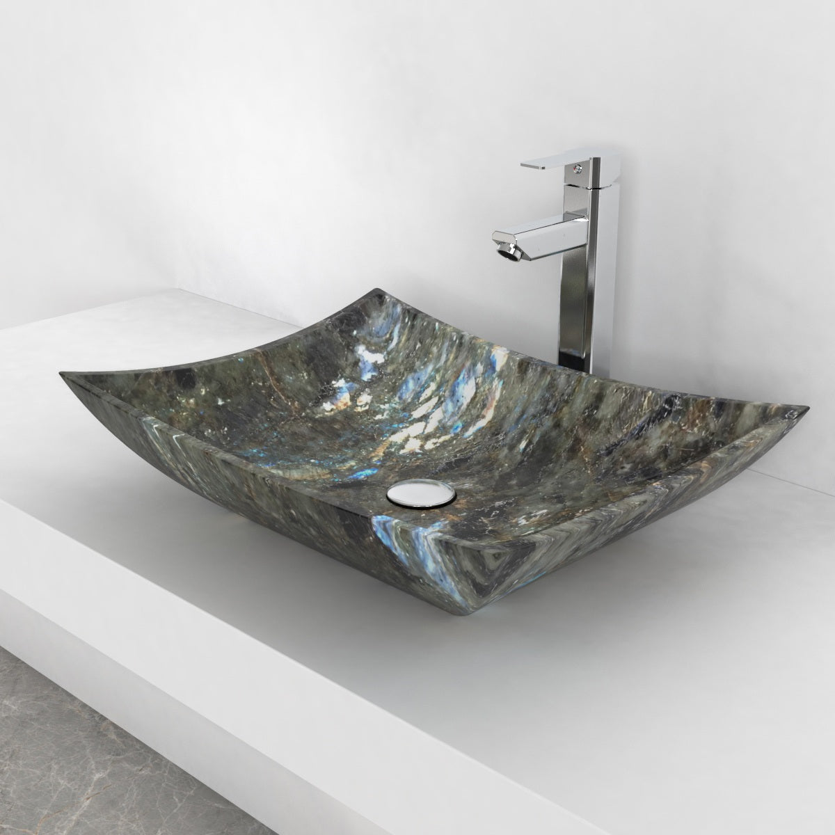Shachi Celestia Blue Quartzite Vessel Sink, countertop hero lifestyle view