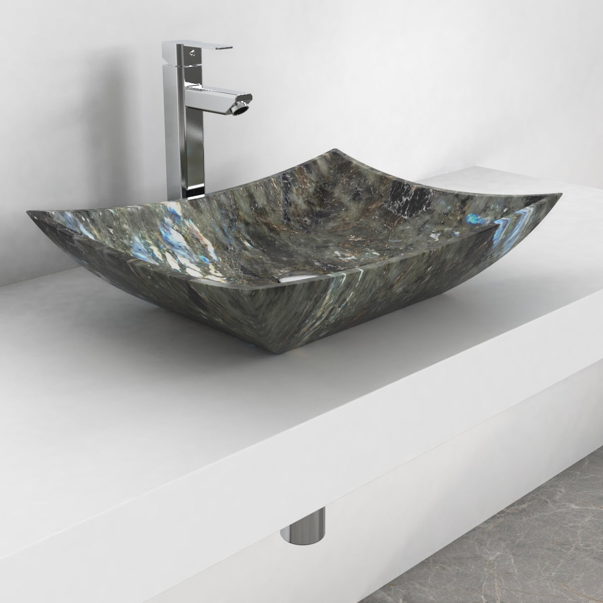 Shachi Celestia Blue Quartzite Vessel Sink, second countertop lifestyle setting