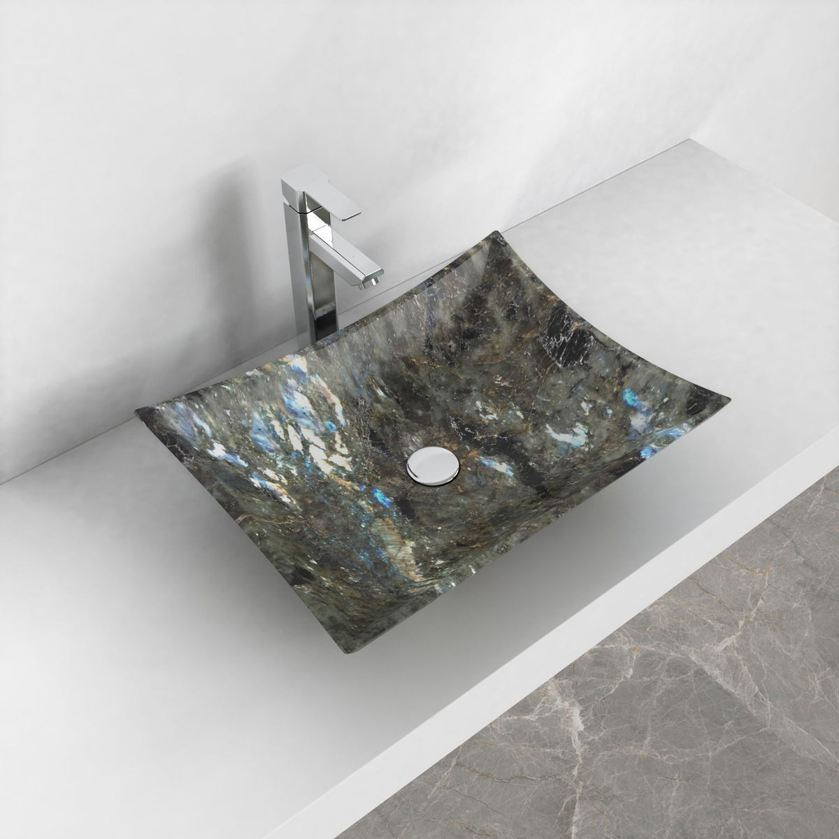 Shachi Celestia Blue Quartzite Vessel Sink, alternate countertop lifestyle angle