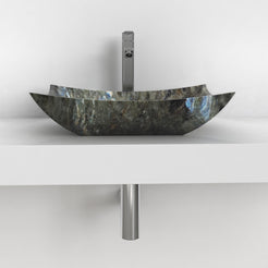 Shachi Celestia Blue Quartzite Vessel Sink, overall shape and side profile
