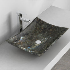 Shachi Celestia Blue Quartzite Vessel Sink, interior, rim and material detail