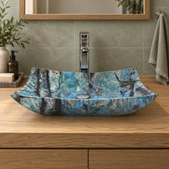 Shachi Danube Blue Quartzite Vessel Sink — low frontal bathroom lifestyle