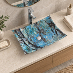Shachi Danube Blue Quartzite Vessel Sink — overhead bathroom lifestyle