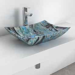 Shachi Danube Blue Quartzite Vessel Sink, countertop hero lifestyle view