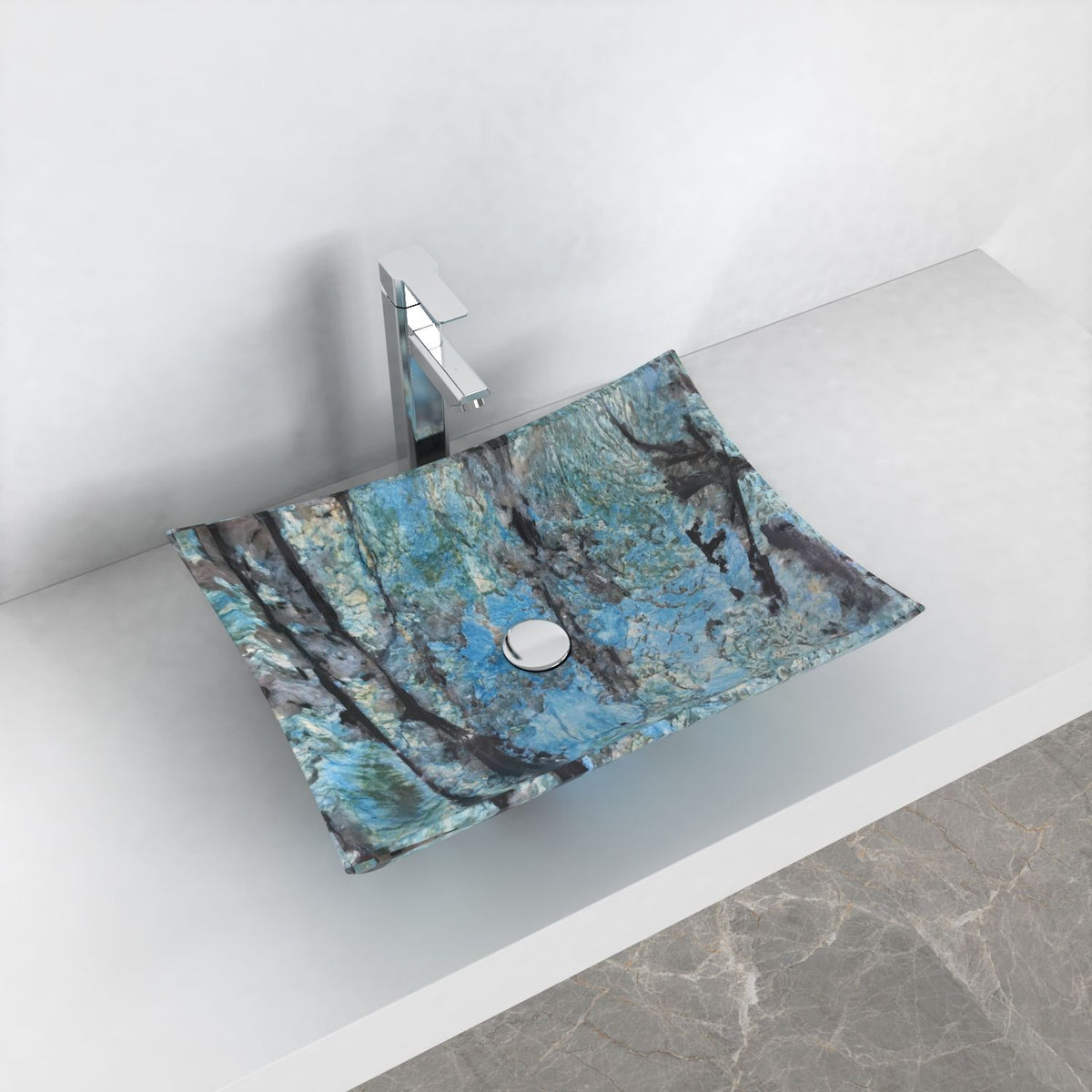 Shachi Danube Blue Quartzite Vessel Sink, second countertop lifestyle setting