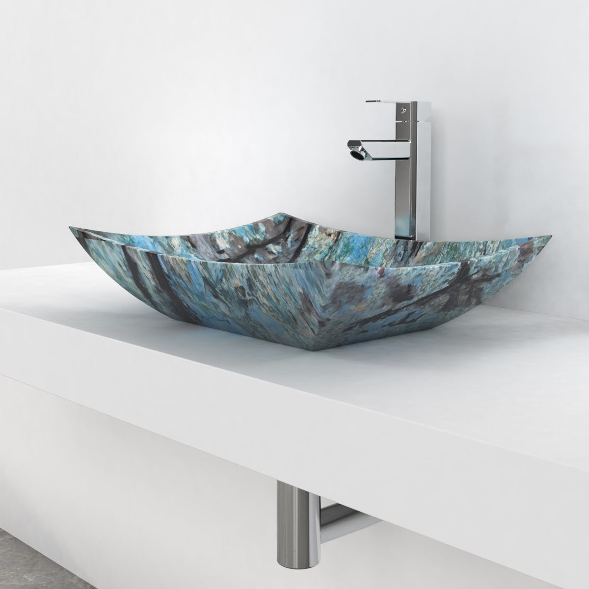 Shachi Danube Blue Quartzite Vessel Sink, alternate countertop lifestyle angle