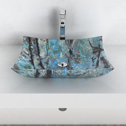 Shachi Danube Blue Quartzite Vessel Sink, overall shape and side profile