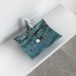 Shachi Danube Blue Quartzite Vessel Sink, interior, rim and material detail