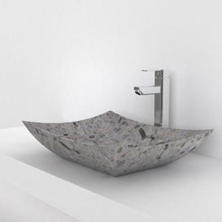 Shachi dark terrazzo vessel sink, countertop hero lifestyle view