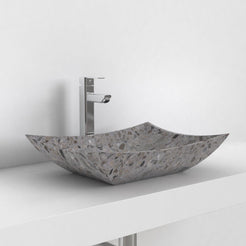 Shachi dark terrazzo vessel sink, opposite countertop angle