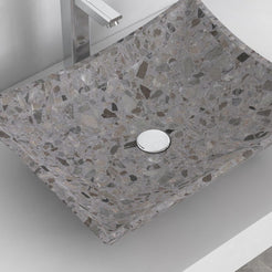 Shachi dark terrazzo vessel sink, interior and material detail