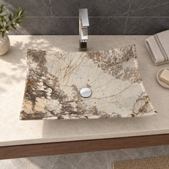 Shachi Pandora Blanc Quartzite Vessel Sink — overhead bathroom lifestyle