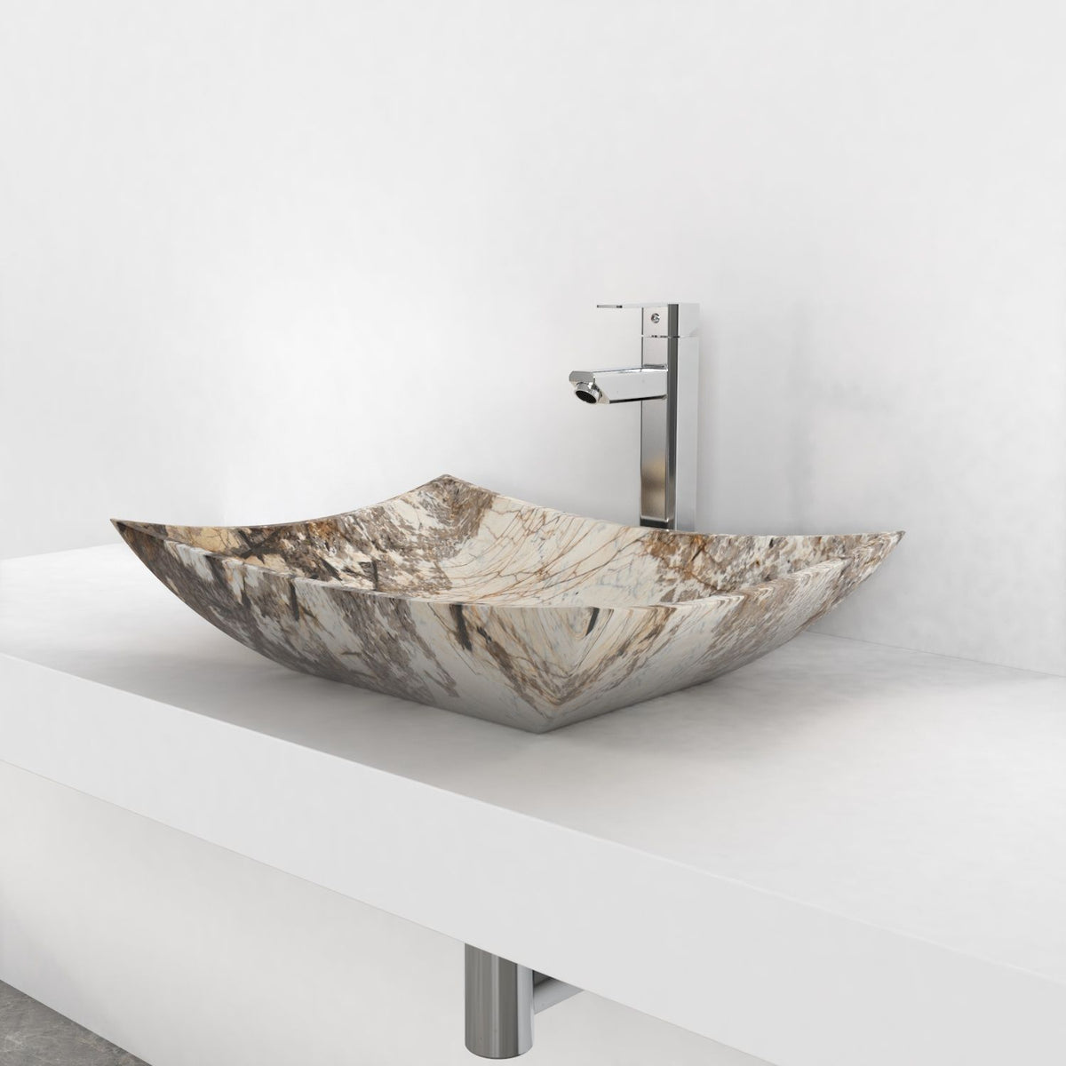 Shachi Pandora Blanc Quartzite vessel sink, countertop hero lifestyle view